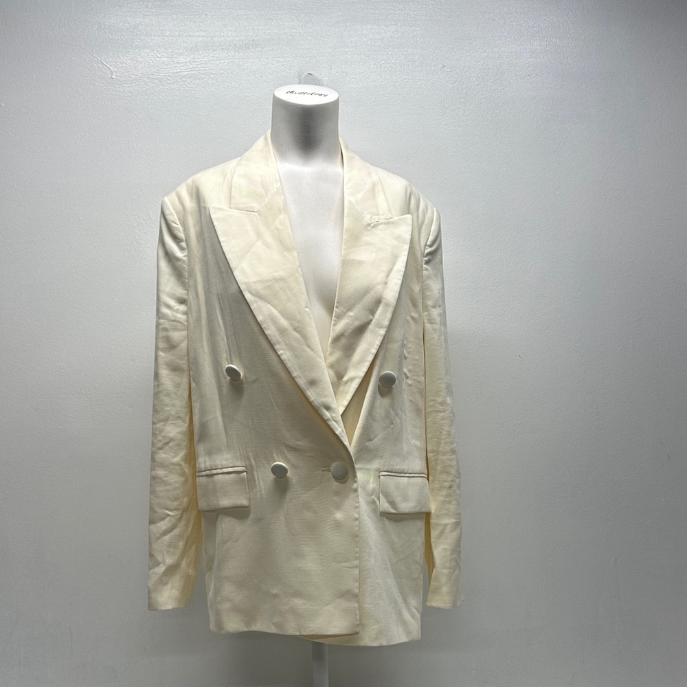 Sabina Musayev Blazer Jacket Long Sleeve Collared Button Down Off White Small